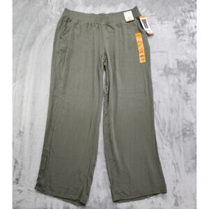New Three Dots Pants Womens XXL Green Elastic Pull On Wide Leg Pockets Rayon